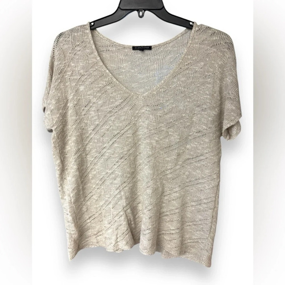 Eileen Fisher Tops - Eileen Fisher Cream Linen Blend V-Neck Knit Pullover Sweater Size Large